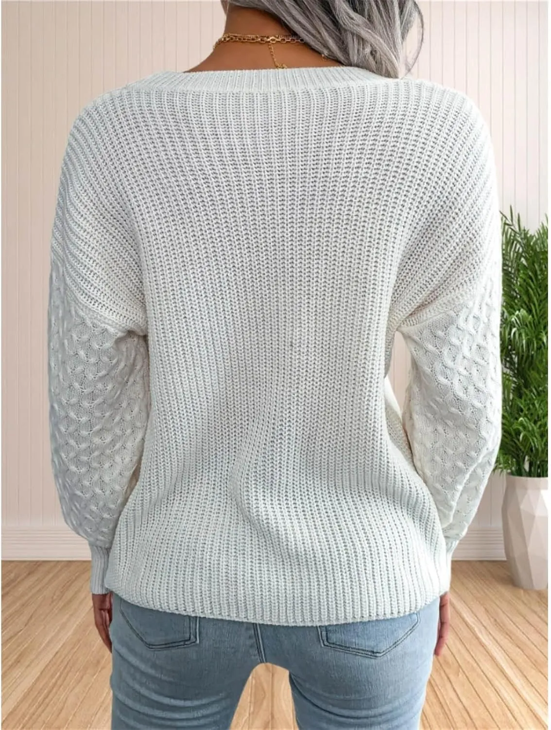 Sweater for Women Cable Knit Crew Neck Long Sleeves Casual Pullover Sweater Tops