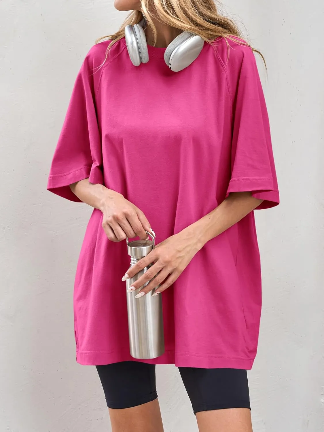 Tankaneo Womens Oversized Tshirts Crew Neck Short Raglan Sleeve Tunic Tops Summer Casual Loose Fit Workout Tee Shirts