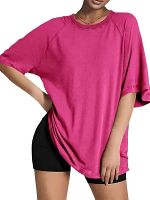 Tankaneo Womens Oversized Tshirts Crew Neck Short Raglan Sleeve Tunic Tops Summer Casual Loose Fit Workout Tee Shirts