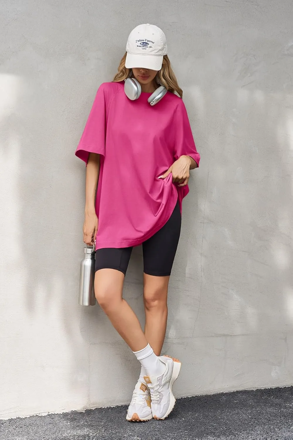 Tankaneo Womens Oversized Tshirts Crew Neck Short Raglan Sleeve Tunic Tops Summer Casual Loose Fit Workout Tee Shirts