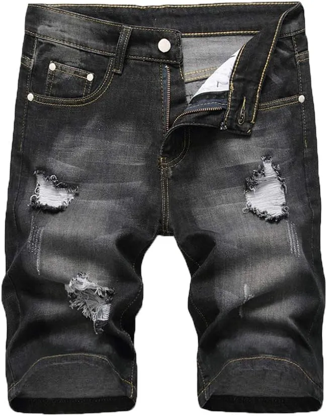 Tebreux Men's Ripped Short Jeans Distressed Classic Fit Denim Shorts Vintage Summer Pants