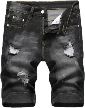 Tebreux Men's Ripped Short Jeans Distressed Classic Fit Denim Shorts Vintage Summer Pants