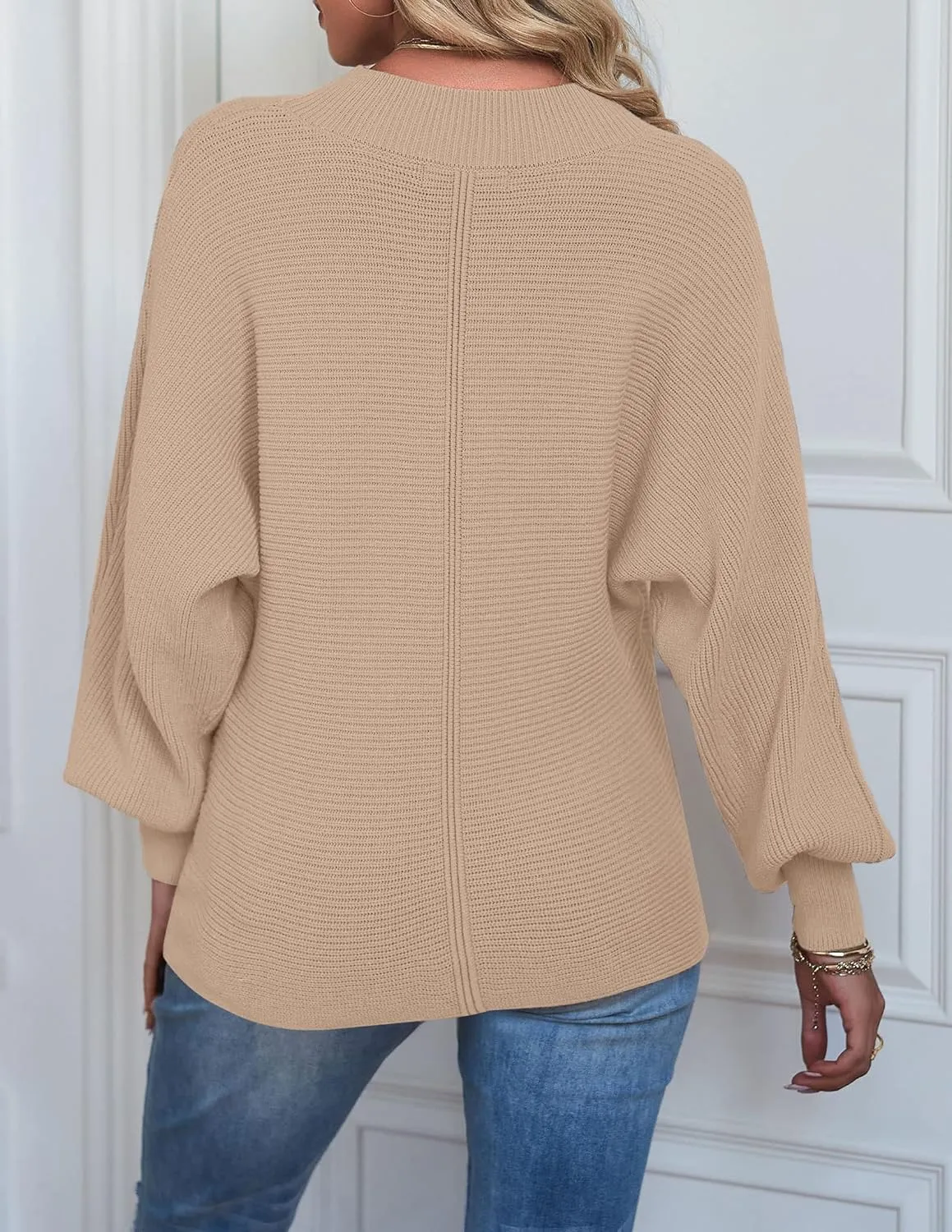 TECREW Women's Batwing Long Sleeve Crew Neck Pullover Sweater Soft Ribbed Knit Sweater Top