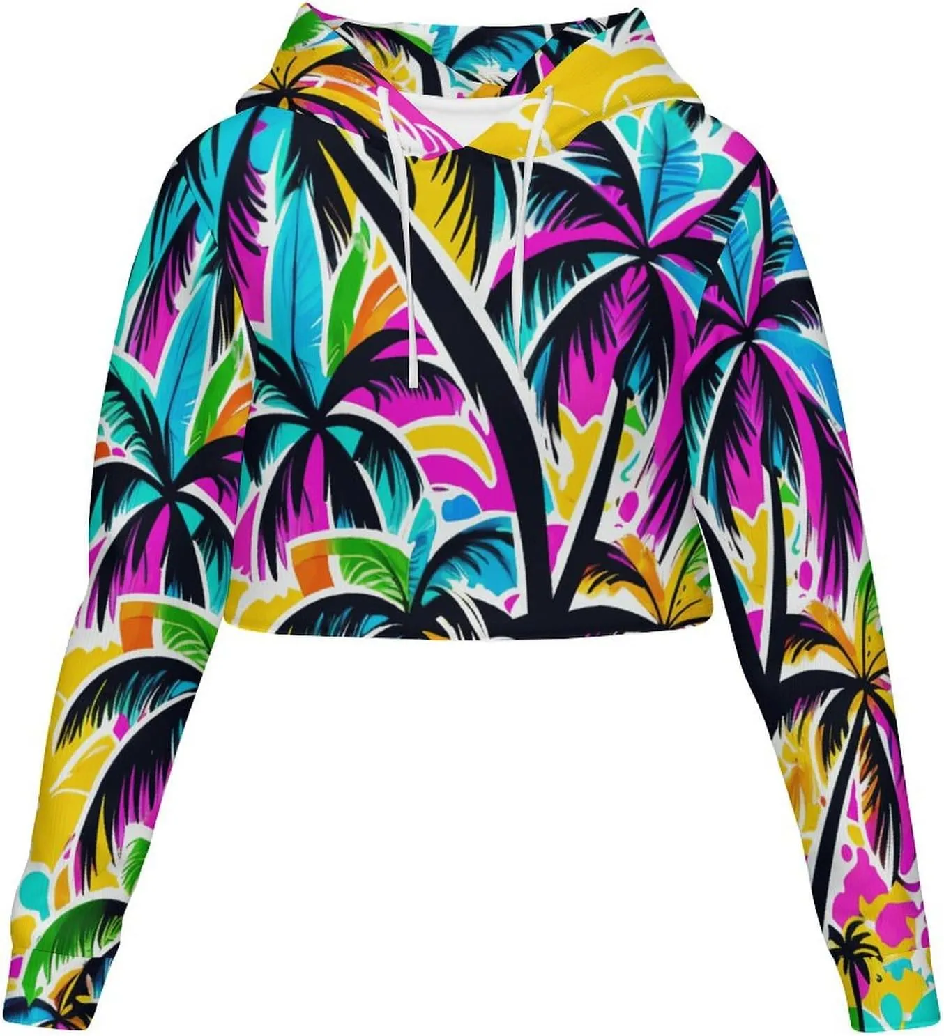 Tropical Palm-trees Womens Cropped Hoodie Crop Top Sweatshirts for Women Pretty Cropped Sweater