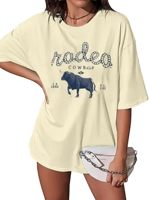 Western Cowboy Shirt Women Oversized Rodeo Cowgirl T Shirt Vintage Country Music Graphic Tee Short Sleeve Top