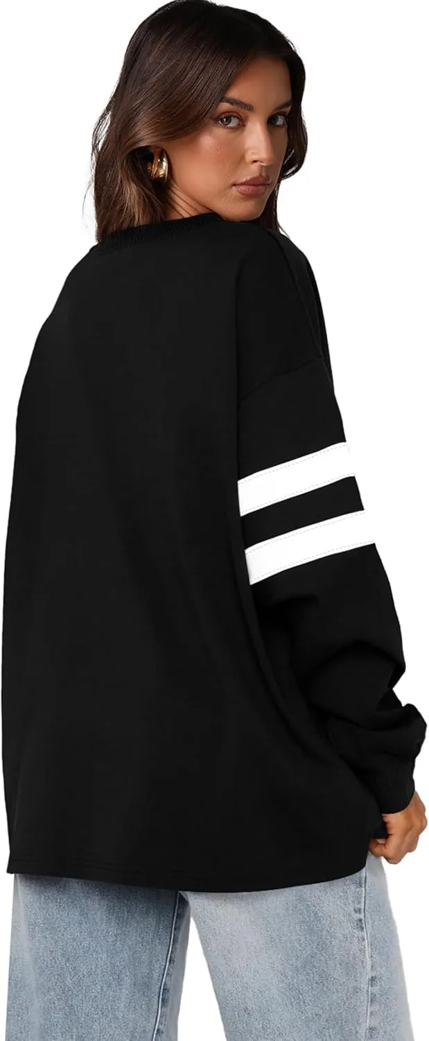 WIHOLL Womens Oversized Sweatshirts Casual Crewneck Long Sleeve Tops Comfy Striped Shirts Fall Fashion Pullover 2024