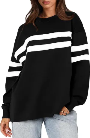 WIHOLL Womens Oversized Sweatshirts Casual Crewneck Long Sleeve Tops Comfy Striped Shirts Fall Fashion Pullover 2024