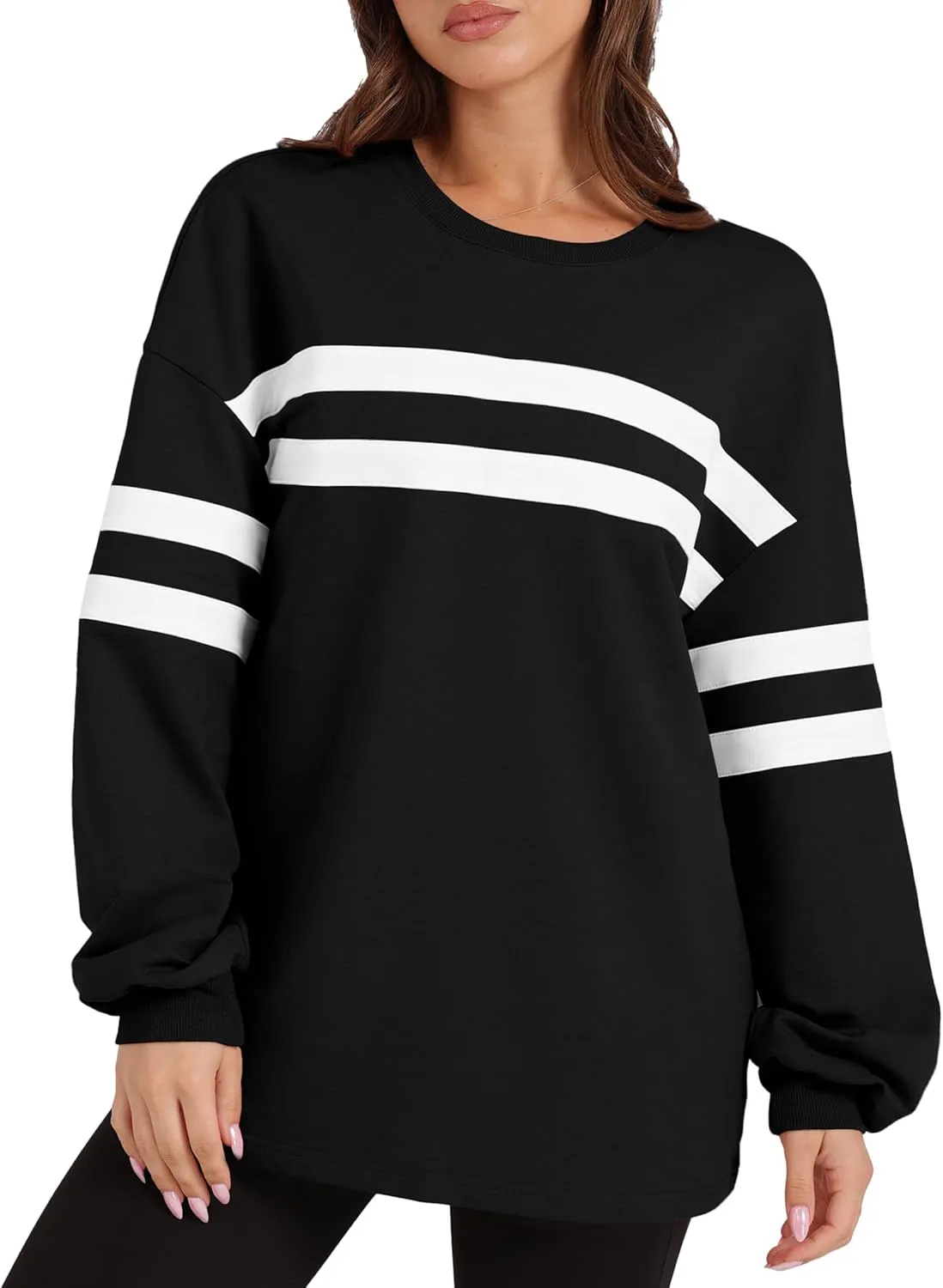 WIHOLL Womens Oversized Sweatshirts Casual Crewneck Long Sleeve Tops Comfy Striped Shirts Fall Fashion Pullover 2024