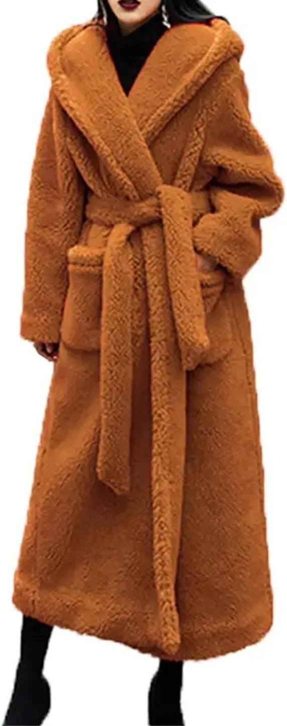 Winter Plush Faux Coat Women Parka Wool Jacket Casual Large Size Long Jacket Female Thick Warm Hooded Outwear