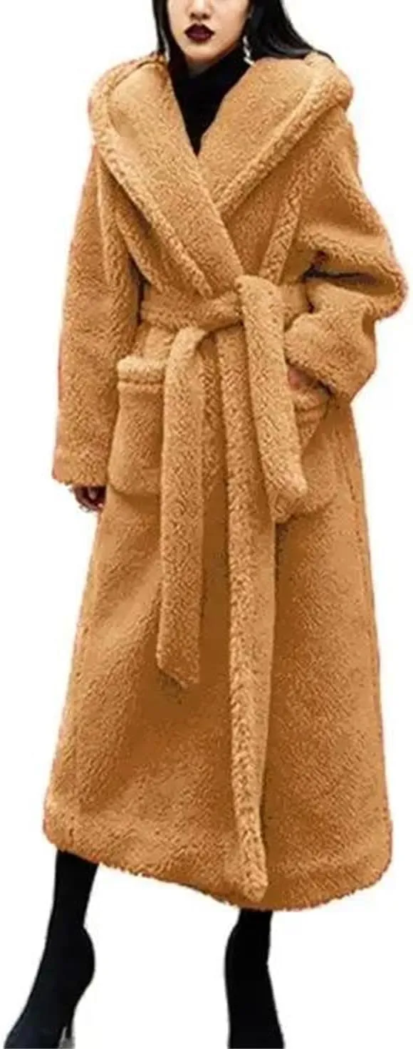 Winter Plush Faux Coat Women Parka Wool Jacket Casual Large Size Long Jacket Female Thick Warm Hooded Outwear