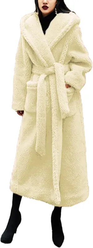 Winter Plush Faux Coat Women Parka Wool Jacket Casual Large Size Long Jacket Female Thick Warm Hooded Outwear