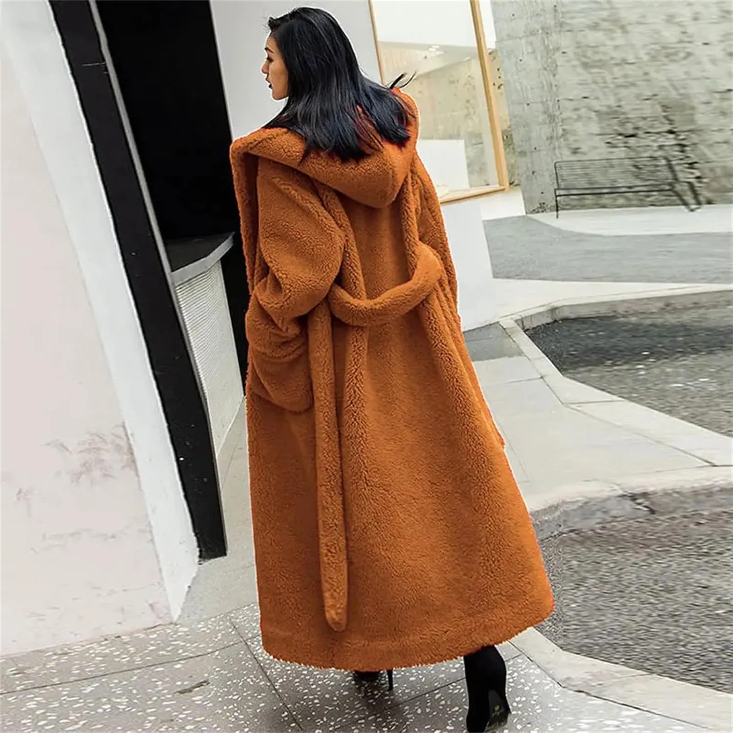 Winter Plush Faux Coat Women Parka Wool Jacket Casual Large Size Long Jacket Female Thick Warm Hooded Outwear