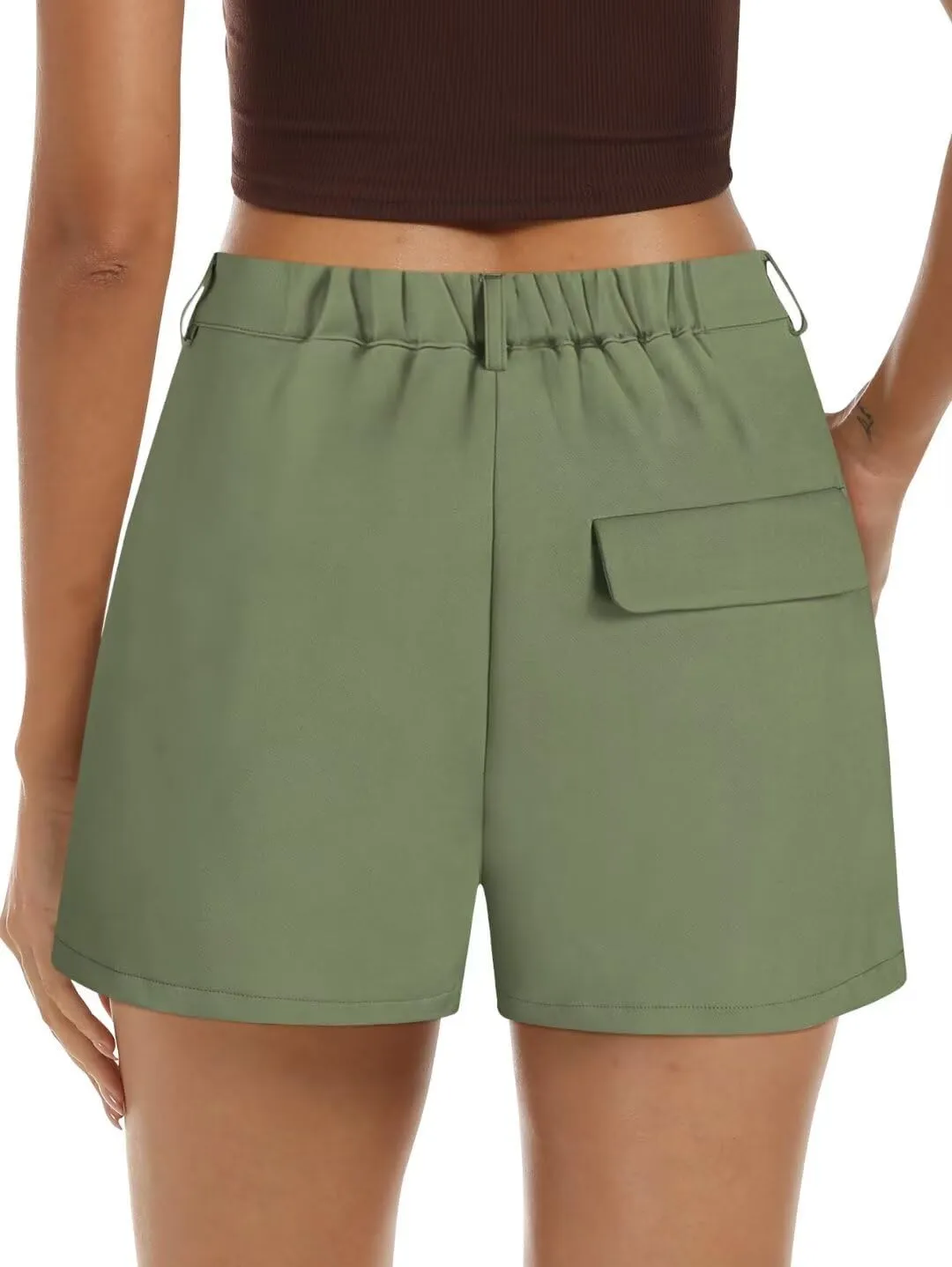 Wkior Shorts for Women Summer Elastic High Waisted Business Casual Work Shorts with Pockets