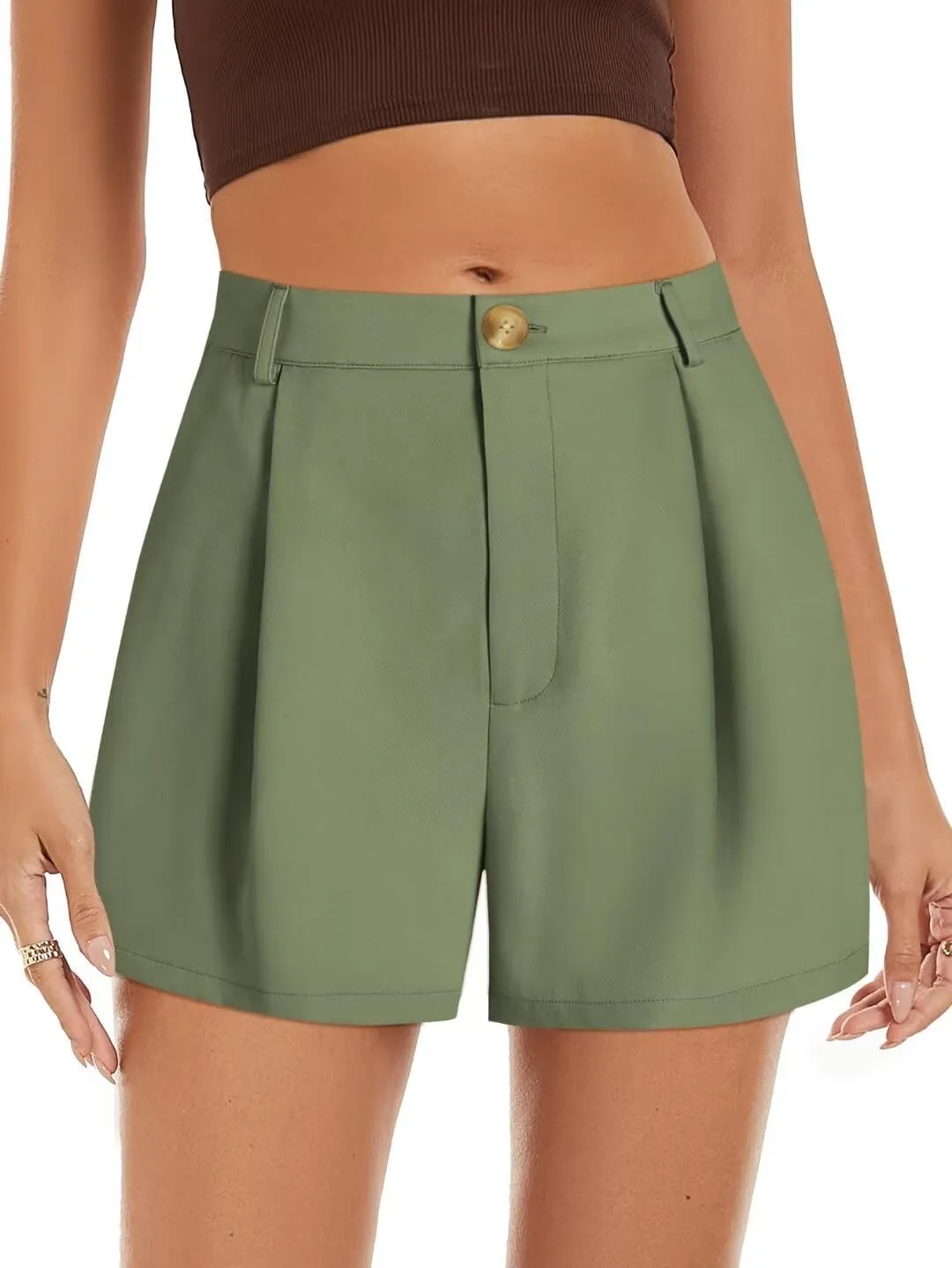 Wkior Shorts for Women Summer Elastic High Waisted Business Casual Work Shorts with Pockets