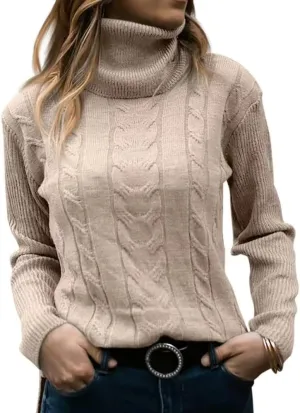 Wkior Women's Long Sleeve Turtleneck Cozy Knit Sweater Casual Loose Fashion Pullover Jumper Tops