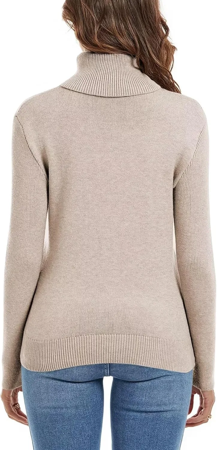 Wkior Women's Long Sleeve Turtleneck Cozy Knit Sweater Casual Loose Fashion Pullover Jumper Tops