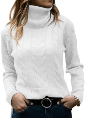 Wkior Women's Long Sleeve Turtleneck Cozy Knit Sweater Casual Loose Fashion Pullover Jumper Tops