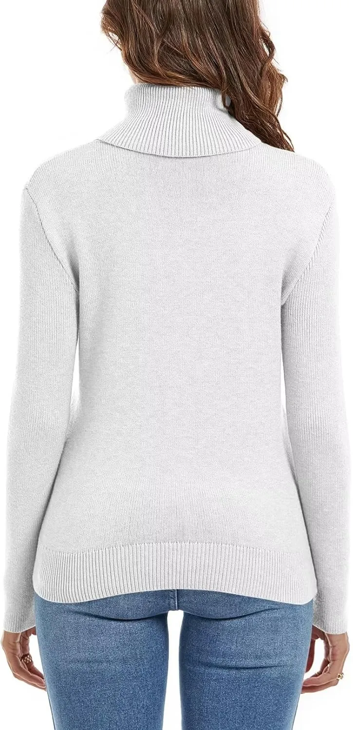 Wkior Women's Long Sleeve Turtleneck Cozy Knit Sweater Casual Loose Fashion Pullover Jumper Tops