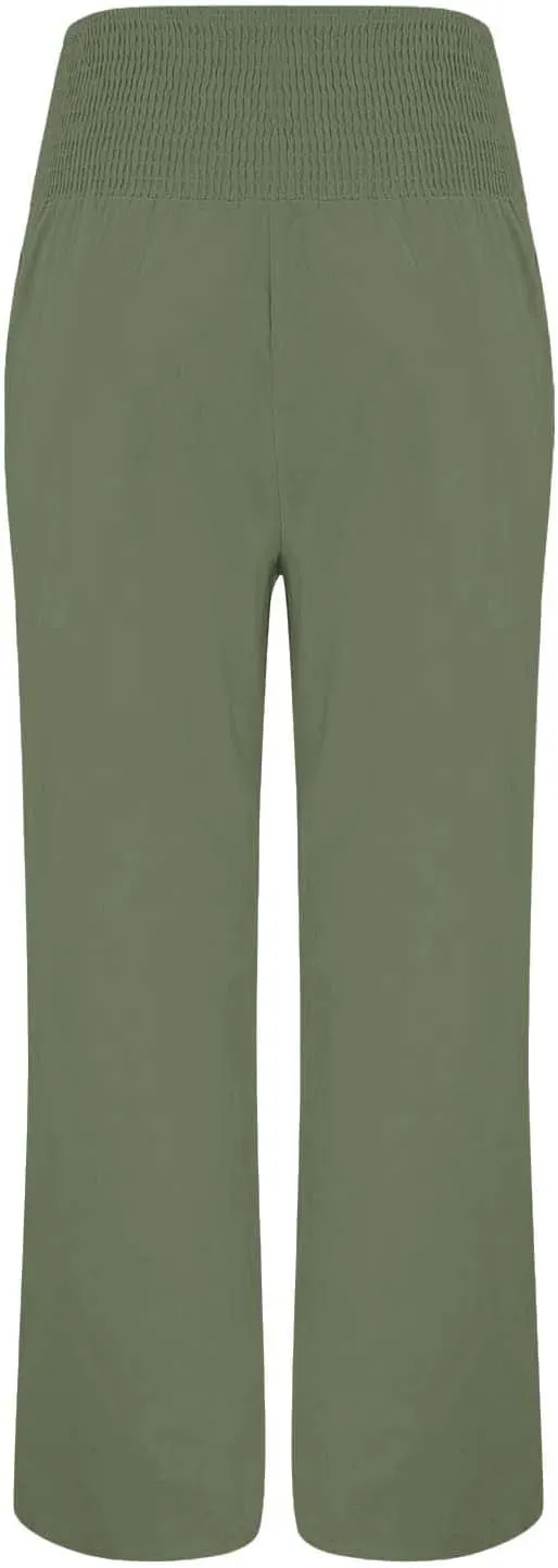 Women Beach Linen Pant Trendy Wide Leg Hawaiian Joggers Boho Flowy Trouser Office Work Relax Fit Palazzo Casual Pants