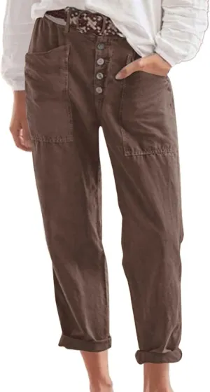 Women Button Linen Pant Trendy Straight Leg High Waisted Roll-up Leg Pockets Trousers Street Hip Hop Y2K Casual Pants