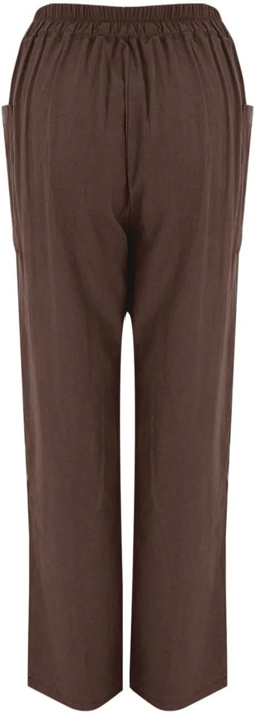 Women Button Linen Pant Trendy Straight Leg High Waisted Roll-up Leg Pockets Trousers Street Hip Hop Y2K Casual Pants