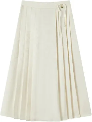 Women Button Texture Fashion Floral Style Textured Horse Face Skirt