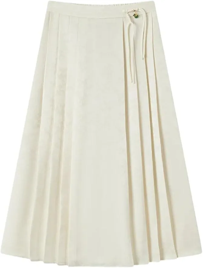 Women Button Texture Fashion Floral Style Textured Horse Face Skirt