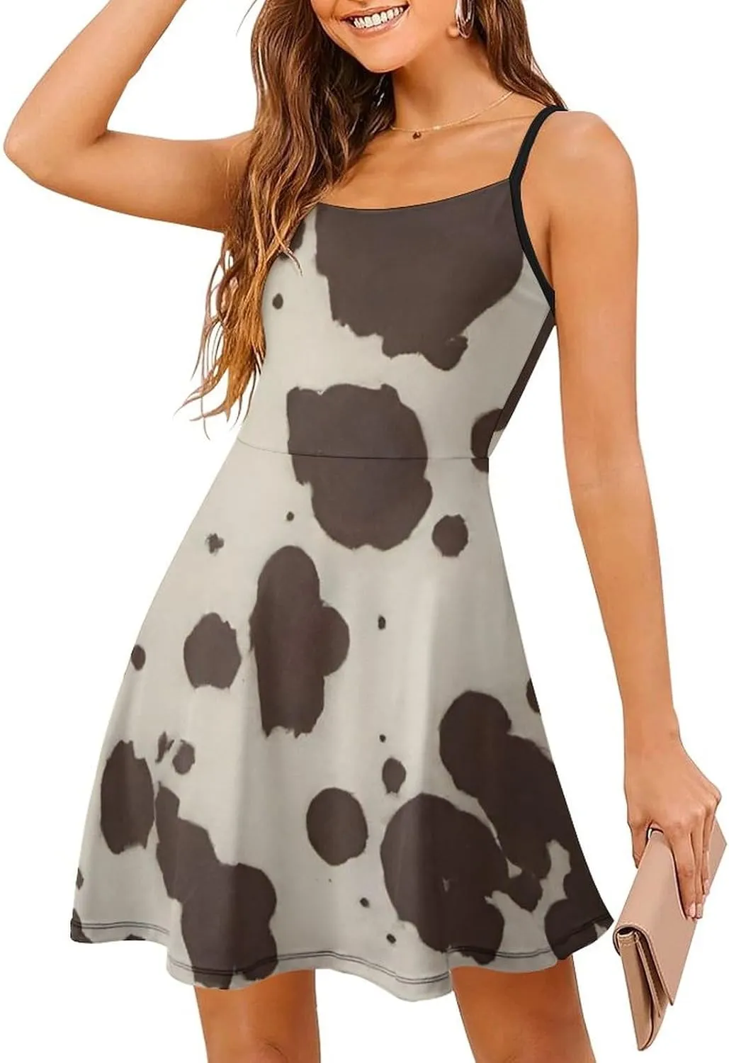 Women Girls U-Neck Sleeveless Flared Midi Dress for Party Holiday Beach