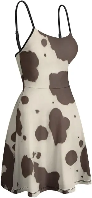 Women Girls U-Neck Sleeveless Flared Midi Dress for Party Holiday Beach