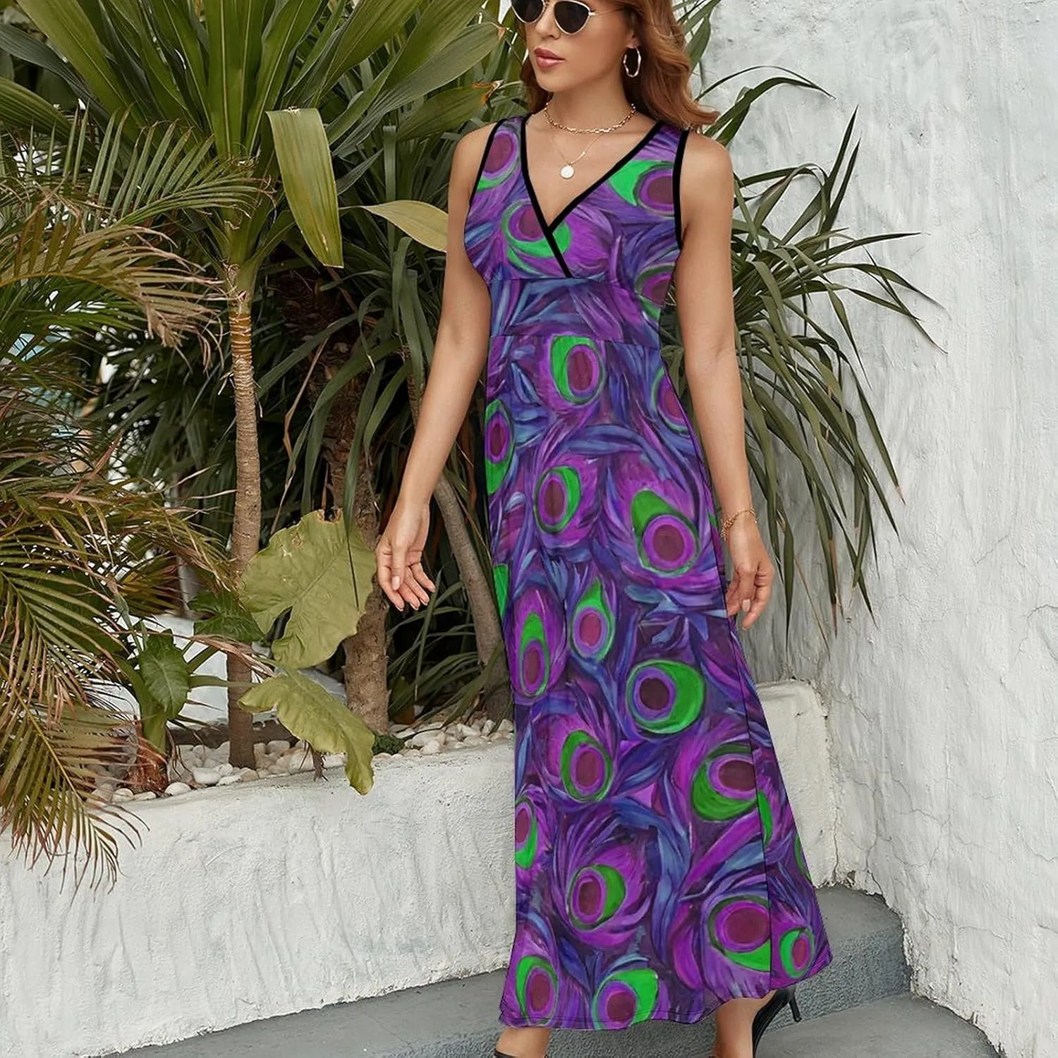 Women Girls V-Neck Sleeveless Flared Midi Dress for Party Holiday Beach