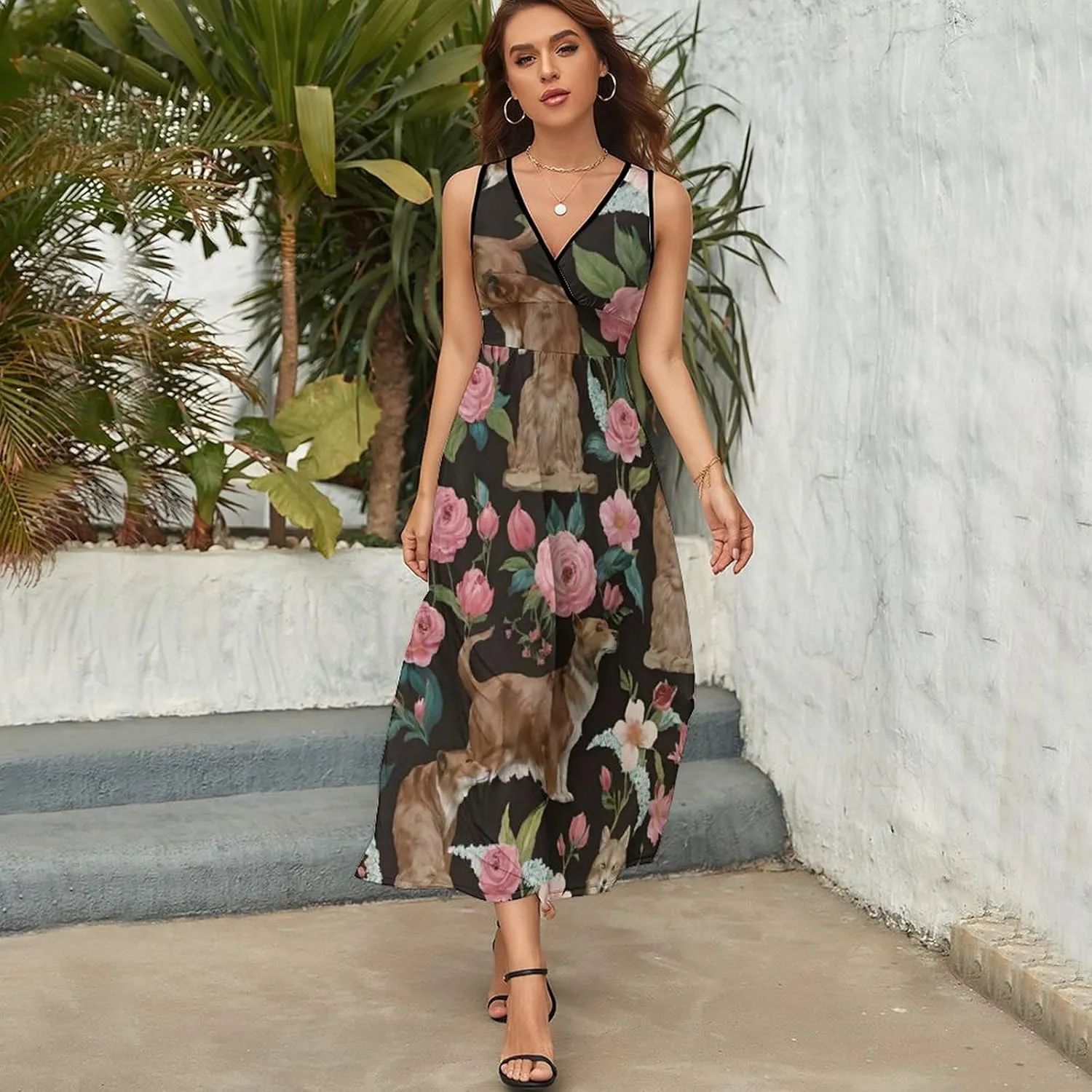 Women Girls V-Neck Sleeveless Swing Dress for Party Holiday Beach