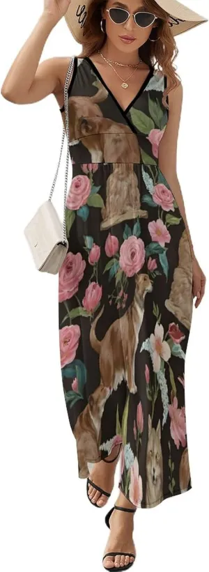 Women Girls V-Neck Sleeveless Swing Dress for Party Holiday Beach