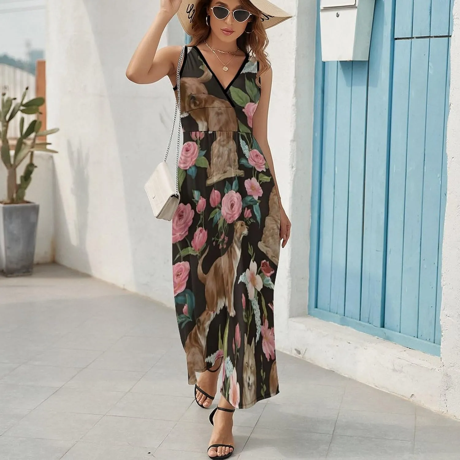 Women Girls V-Neck Sleeveless Swing Dress for Party Holiday Beach