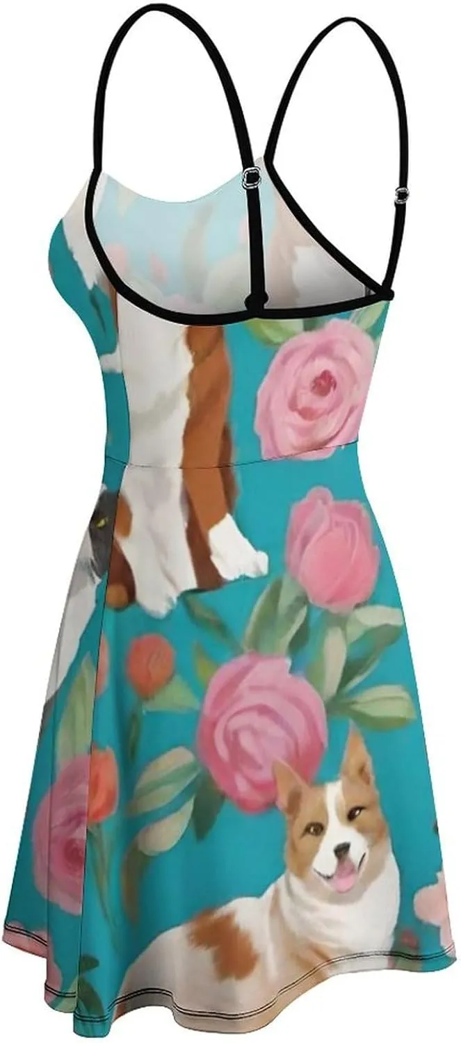 Women Ladies Casual Summer Flared Midi Dress for Vacation Party Wedding