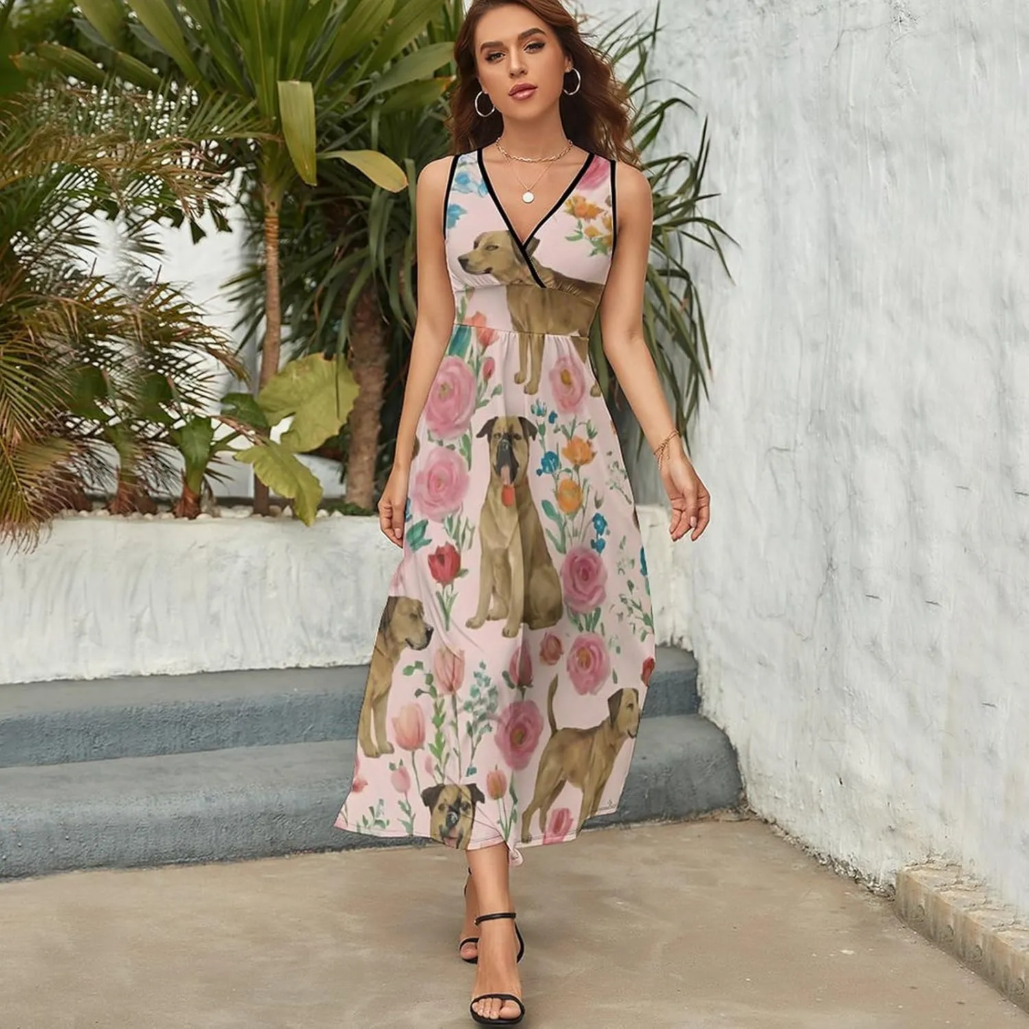 Women Ladies Sleeveless Midi Tank Dress for Vacation Party Wedding