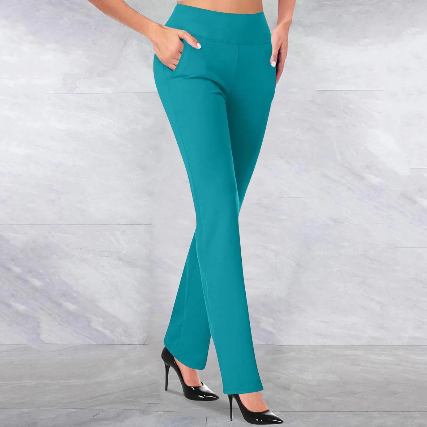 Women Office Work Dressy Pants Stretch High Waist Tummy Control Slim Fit Tight Trouser Trendy Solid Flowy Casual Pant