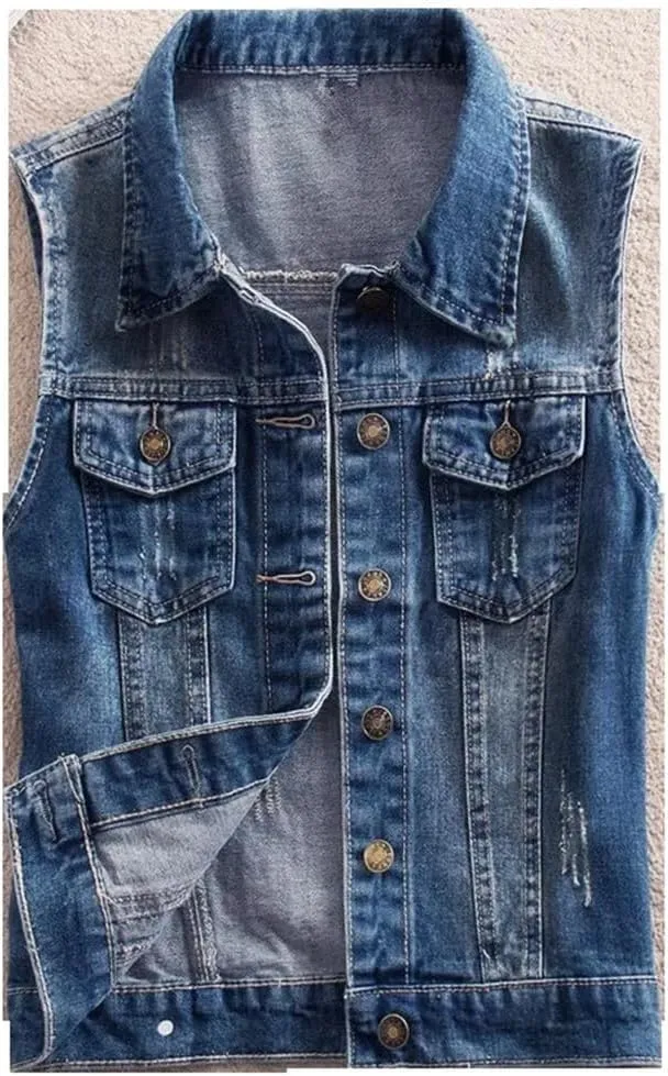 Women Spring Summer Sleeveless Jeans Denim Vest Button Down Waistcoat Vests Tops