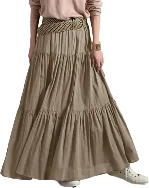 Women Summer Bohemian Swing Beach Skirt High Waist A Line Flowy Layered Ruffle Pleated Long Skirt