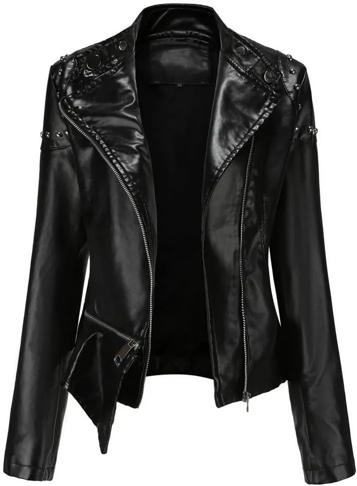 Women Vintage Thin Pu Faux Leather Short Jacket Street Female Zipper Retro Moto Biker Coat