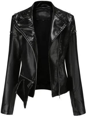 Women Vintage Thin Pu Faux Leather Short Jacket Street Female Zipper Retro Moto Biker Coat
