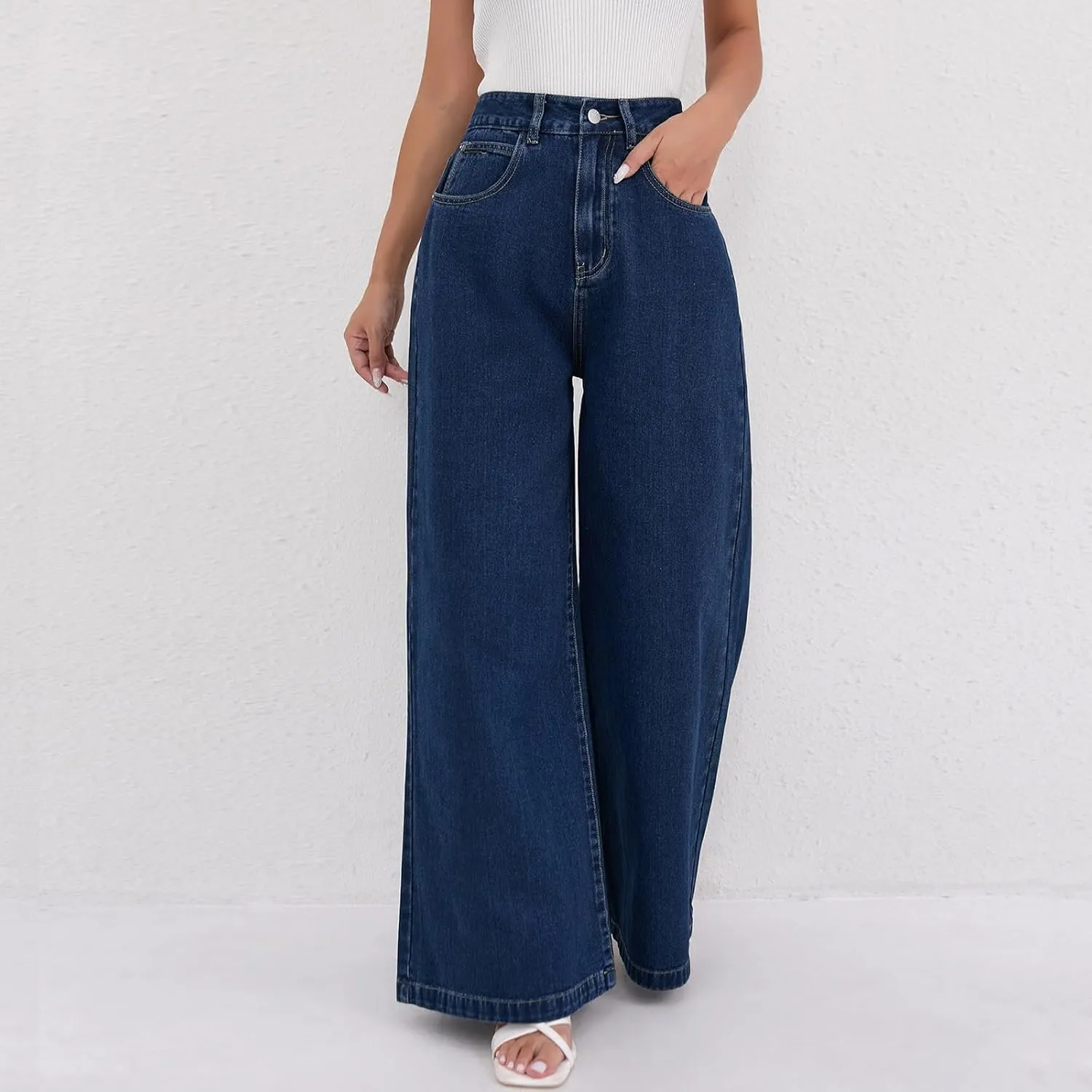 Women Wide Leg Jeans Casual Baggy Stretchy Bootcut Boyfriend Denim Pants Trendy High Waisted y2k Long Trousers
