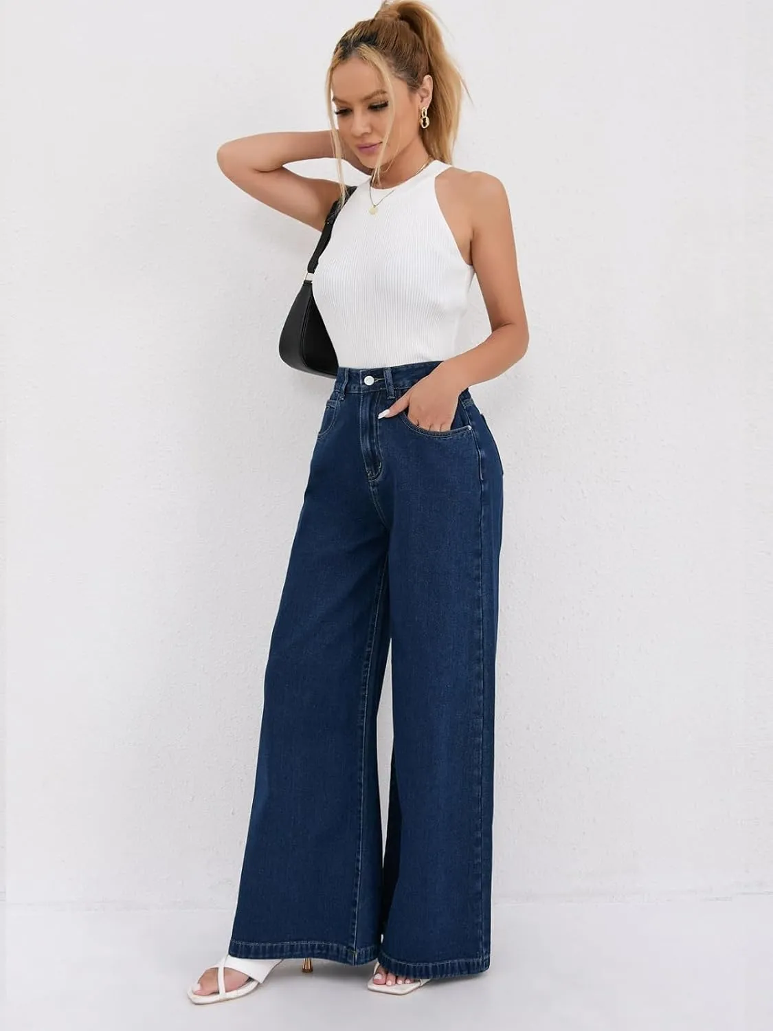 Women Wide Leg Jeans Casual Baggy Stretchy Bootcut Boyfriend Denim Pants Trendy High Waisted y2k Long Trousers