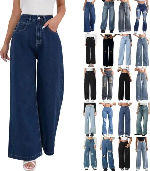 Women Wide Leg Jeans Casual Baggy Stretchy Bootcut Boyfriend Denim Pants Trendy High Waisted y2k Long Trousers