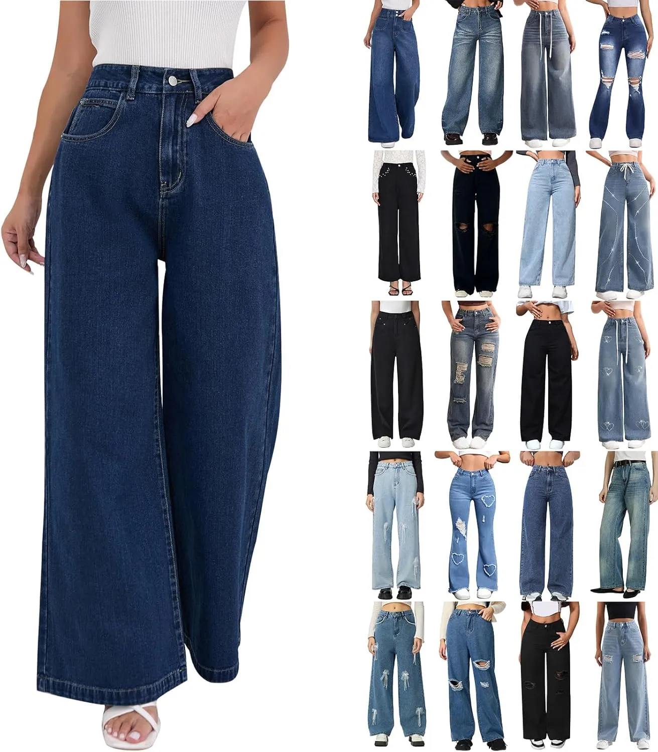 Women Wide Leg Jeans Casual Baggy Stretchy Bootcut Boyfriend Denim Pants Trendy High Waisted y2k Long Trousers
