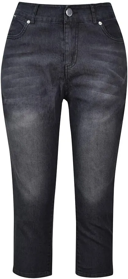 Womens 3/4 Length Casual Jeans Trendy Stretch Zipper Button High Waiste Calf Denim Pant Gradient Tight Casual Trouser