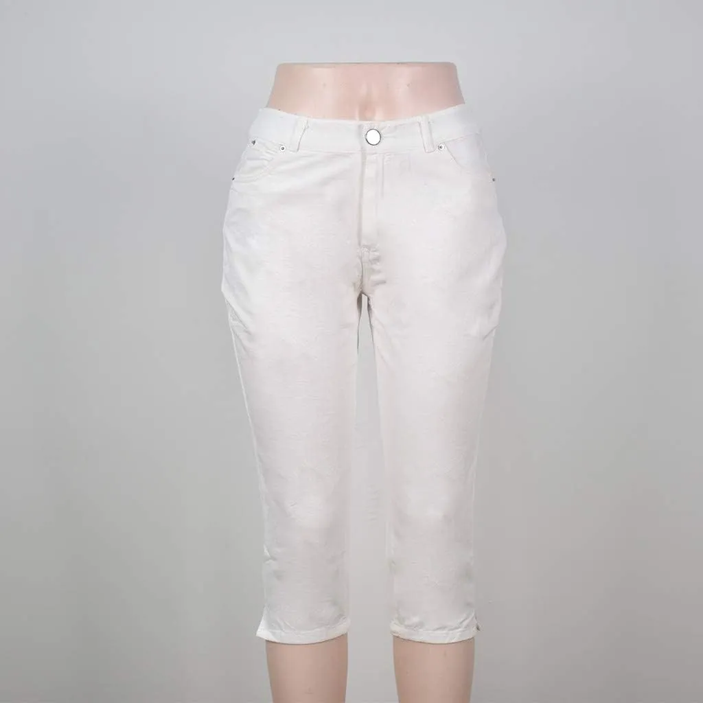 Womens 3/4 Length Casual Jeans Trendy Stretch Zipper Button High Waiste Calf Denim Pant Gradient Tight Casual Trouser