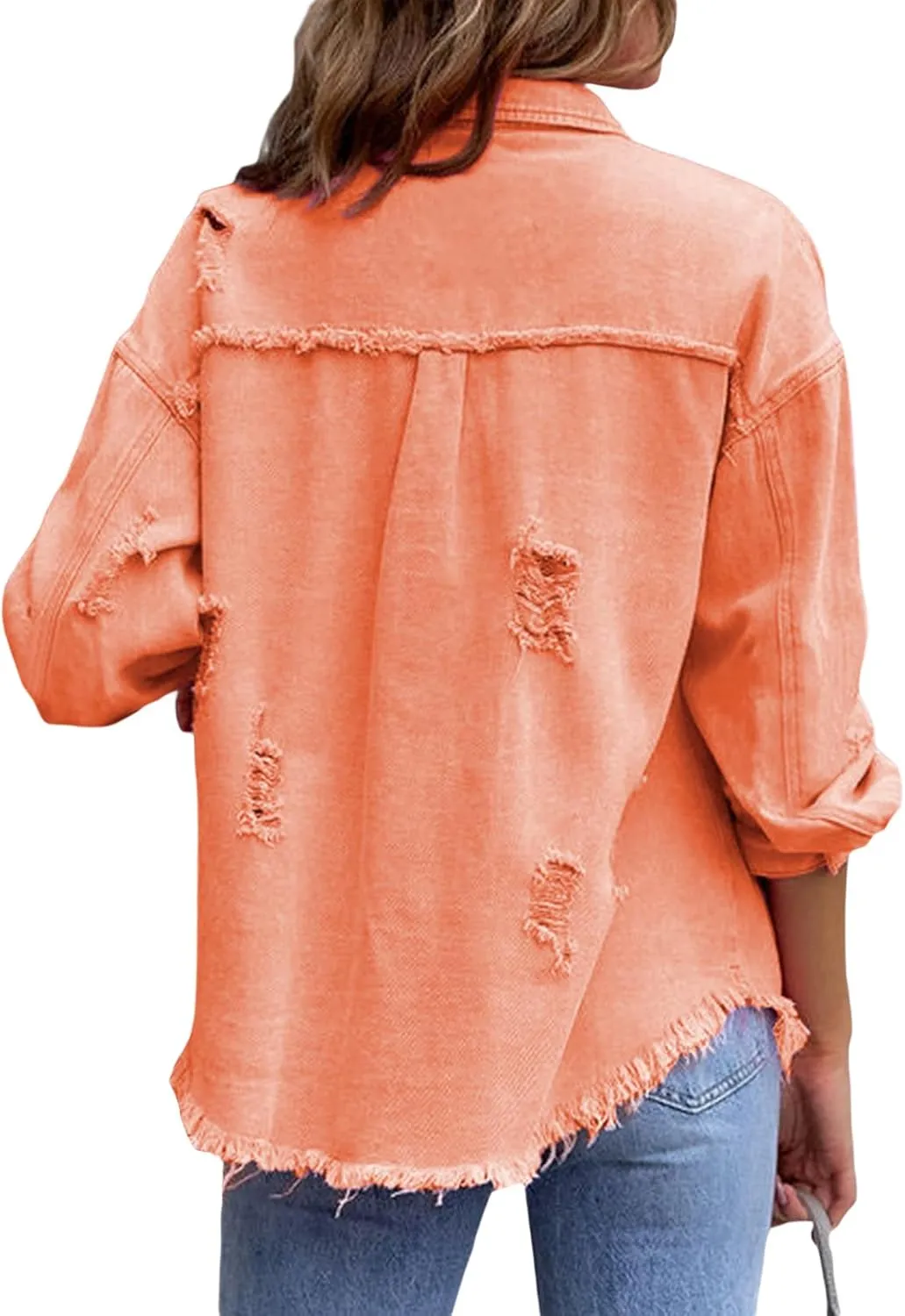 Women's Casual Denim Jacket 2024 Solid Color Button Down Boyfriend Jean Jackets Y2k Denim Coat Fashion Trucker Jacket