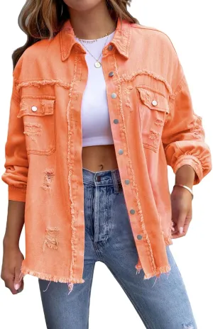 Women's Casual Denim Jacket 2024 Solid Color Button Down Boyfriend Jean Jackets Y2k Denim Coat Fashion Trucker Jacket