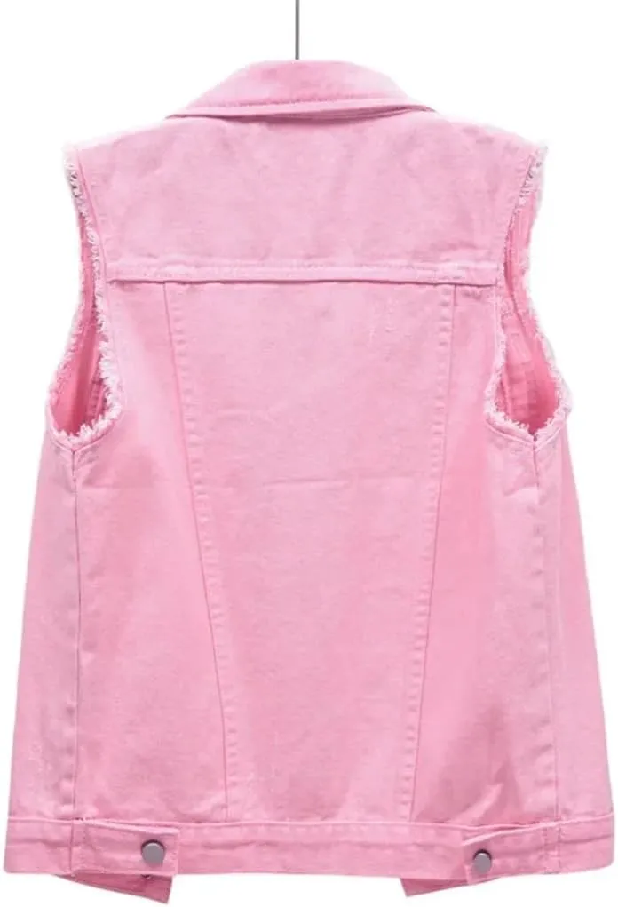 Women's Casual Denim Waistcoat Slim Fit Sleeveless Button Jacket Vest With Pockets Tops