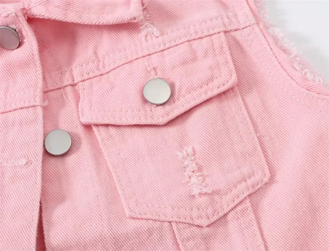 Women's Casual Denim Waistcoat Slim Fit Sleeveless Button Jacket Vest With Pockets Tops